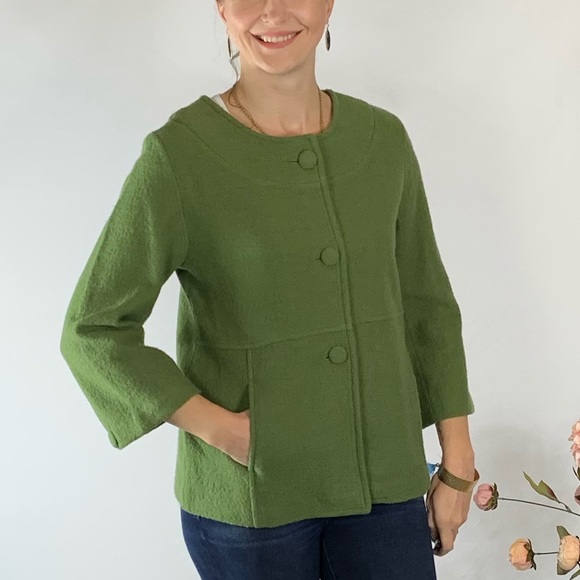 Harvé Bernard Green Wool Coat Small - Picture 5 of 7